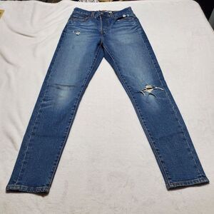 Levis Premium Womens 26 Blue Denim Jeans Wedgie Skinny Distressed Button Fly